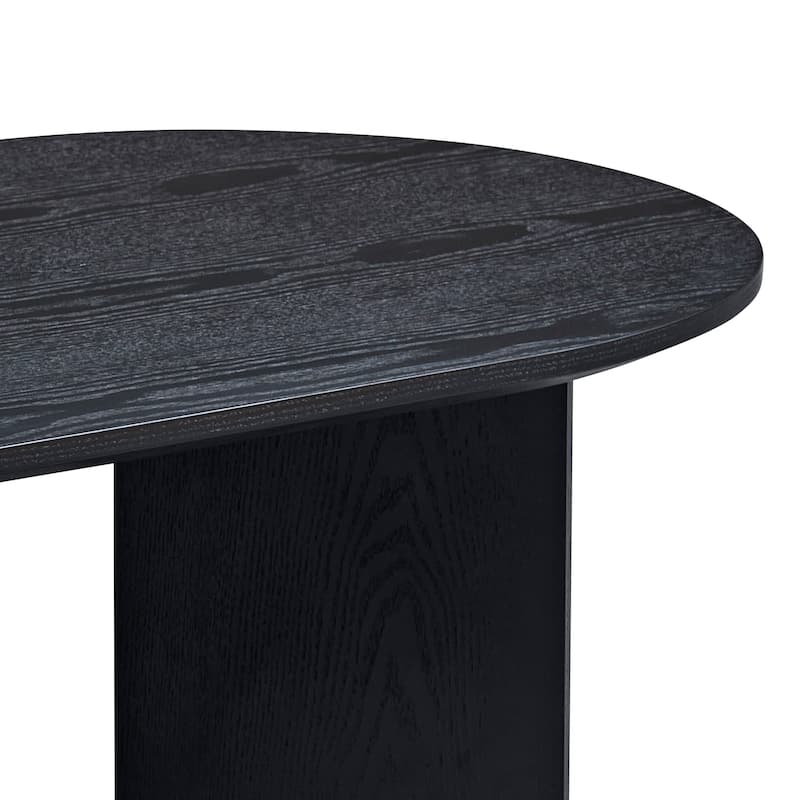 Minimalist Wooden Grain Coffee Table with Double Triangle Pedestal