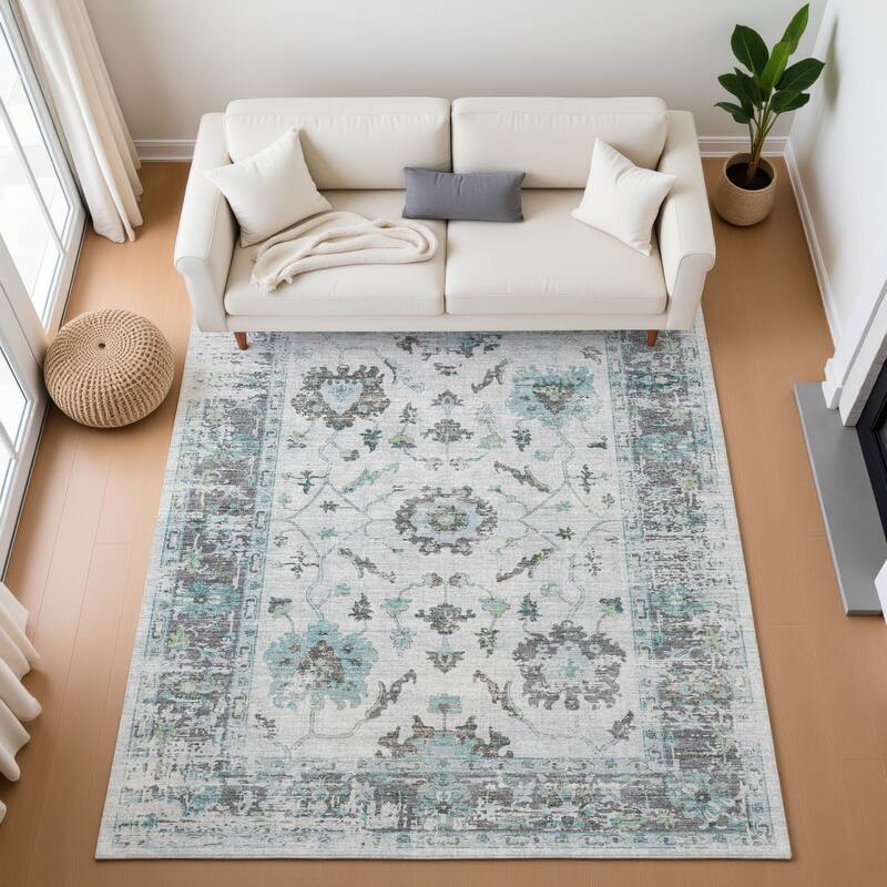 Premium Washable Super Soft Vintage Traditional Mayfield Rug - Teal - 8' x 10'