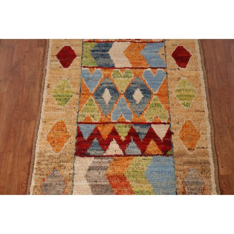 Tribal Moroccan Oriental Runner Rug Handmade Multi-Color Wool Carpet - 3'0" x 9'9"