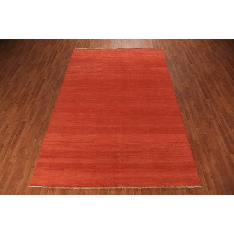 Striped Orange Gabbeh Modern Area Rug Hand-Knotted Wool Carpet - 6'6" x 9'10"