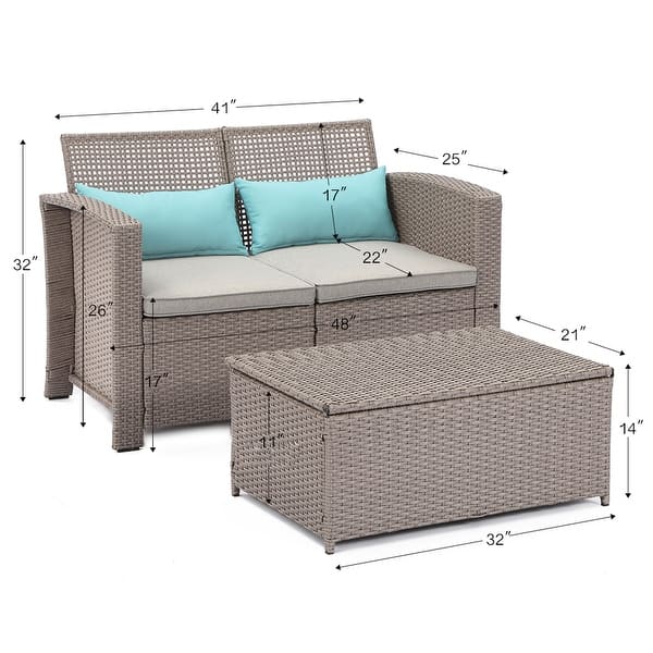 Cosiest 2 Piece Outdoor Patio Furniture Wicker Love Seat With Cushions Overstock 31500493