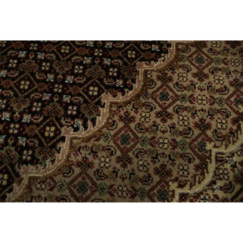 Hand Knotted Oriental 100% Wool Carpet Traditional Floral Black Tabriz-Mahi Area Rug - 6' 7'' X 6' 5''