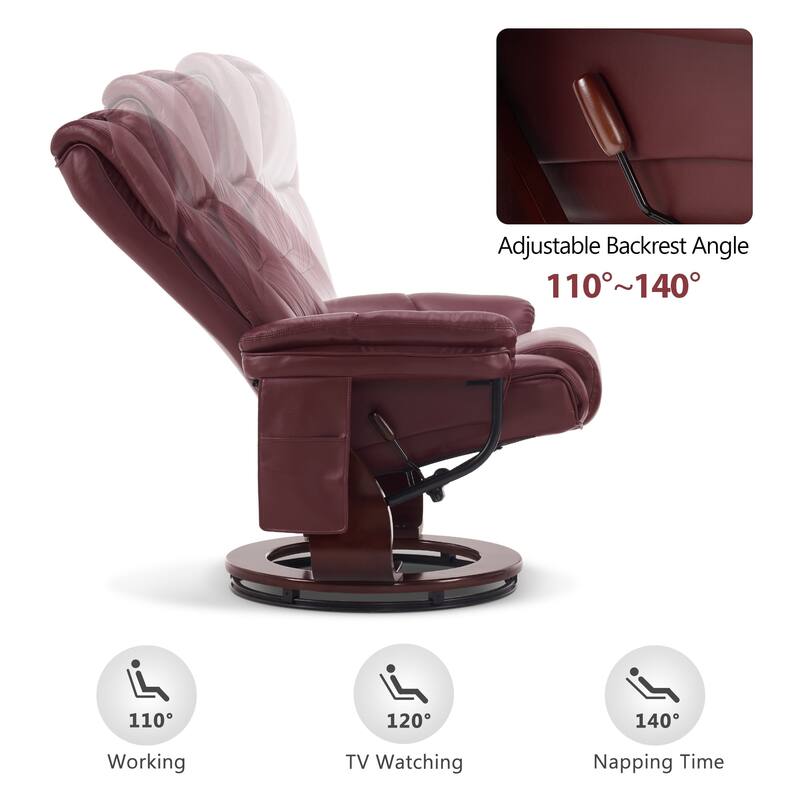 MCombo Swivel Recliners with Ottoman, Vibration Massage TV Chairs with Side Pocket