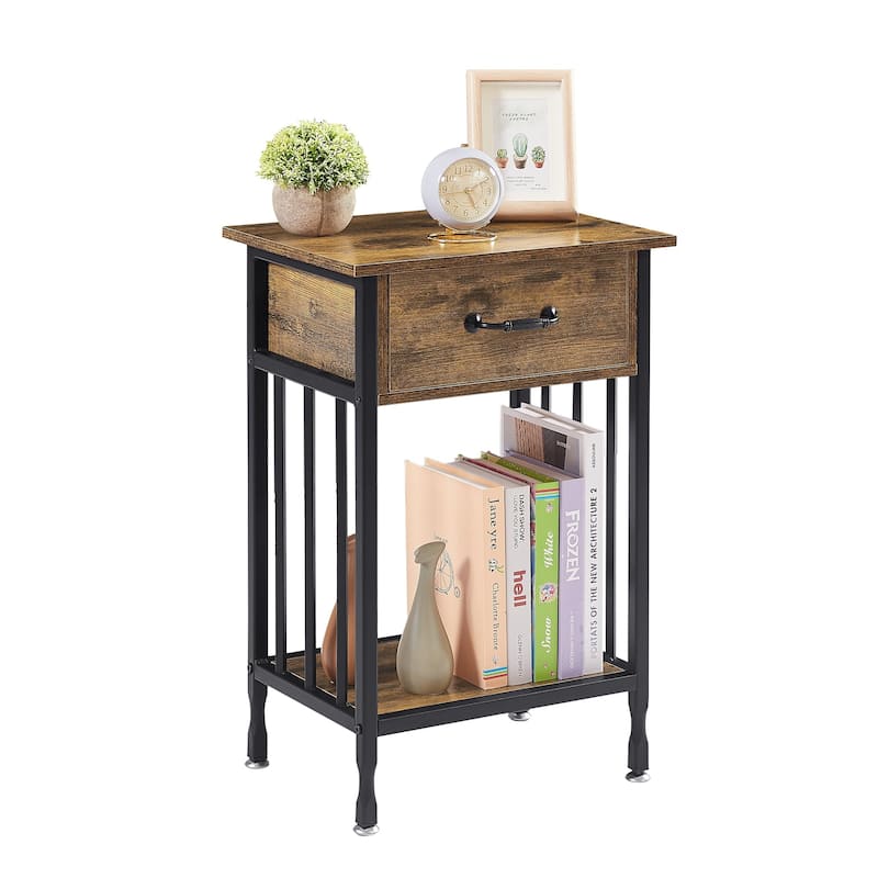 VECELO Modern Nightstand with Drawer and Storage Shelf