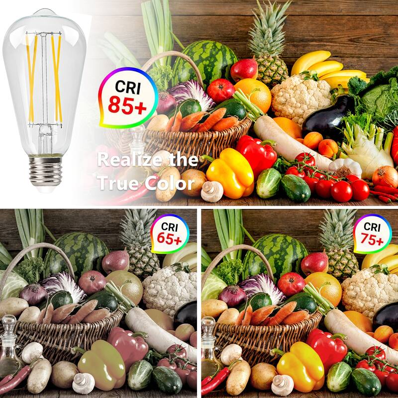 18-Pack Vintage LED Edison Bulbs, ST64 Constant Current Filament Light Bulbs, E26 Base, 2700K Warm White, Clear Glass - white