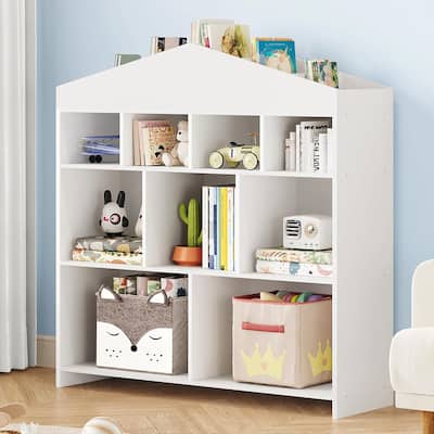 Kids Bookshelf with 9 Storage Cubbies Dollhouse Bookcase Toy Storage Organizer
