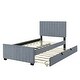 preview thumbnail 16 of 31, Twin Size Platform Bed with Trundle Bed, Velvet Upholstered Bed Frame with Headboard and Footboard No Box Spring Needed