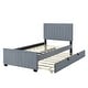 preview thumbnail 5 of 9, Twin Size Velvet Platform Bed with Pull-out Cord Twin Size Trundle, Upholstered Bed with Wooden Support Legs, Grey