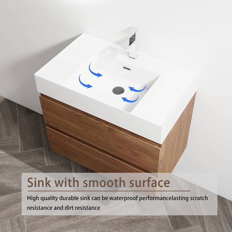 24/30/36 Single Sink Wall-Mounted Bathroom Vanity with Integrated Thick Edge Resin Sink