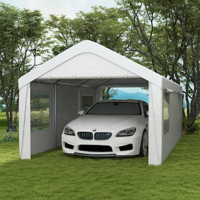 Outsunny Carport 10' x 19.5' Portable Garage, Heavy Duty Car Port Canopy with 2 Roll-up Doors & 4 Ventilated Windows