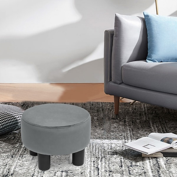 Adeco Round Ottoman Velvet Footrest Stool Modern Padded Seat