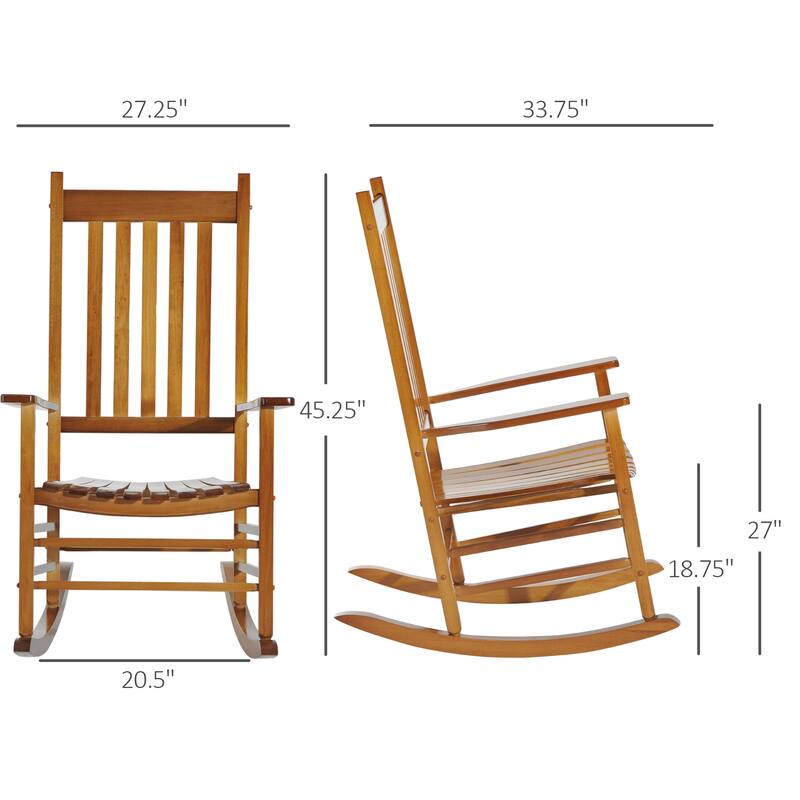 Acacia Wood Rocking Chair with Wide Slatted Seat and Comfortable Armrests for Indoor and Outdoor Use