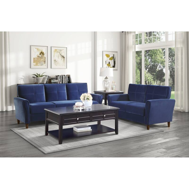 Brown Velvet Upholstery 1Pc Comfort Loveseat Plush Seatbacks Tufted Detail Solid Wood Frame Modern Living Room Furniture