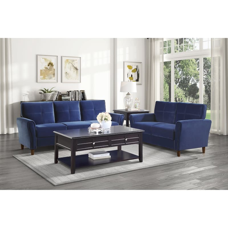 Velvet Upholstered Loveseat Sofa, Small Loveseat with Plush Seatbacks, 2-Seat Sofa with Tufted Backrest and Solid Wood Frame