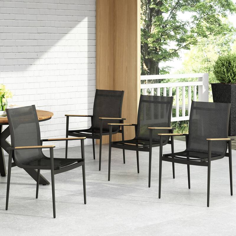 Barrister Outdoor Mesh and Aluminum Dining Chairs by Christopher Knight Home - Set of 4