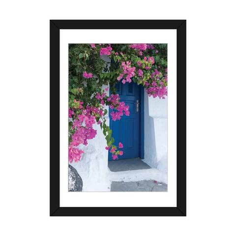 iCanvas "Greece, Santorini. A Picturesque Blue Door Is Surrounded By Pink Bougainvillea In Firostefani." by Brenda Tharp