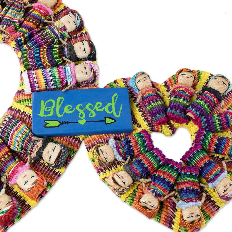 Novica Handmade Hearts Are Blessed Cotton Worry Doll Wreath - Multicolor