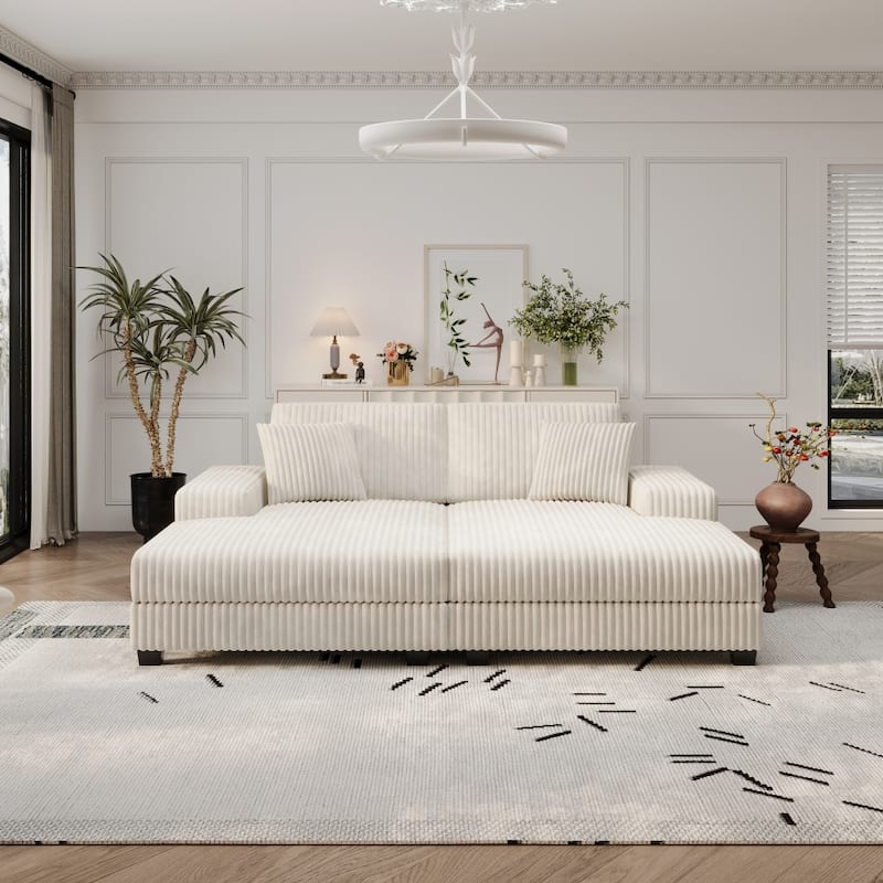 79.5" Modern Corduroy Convertible Sectional Sofa Sleeper Sofa Chair for Living Room - Beige