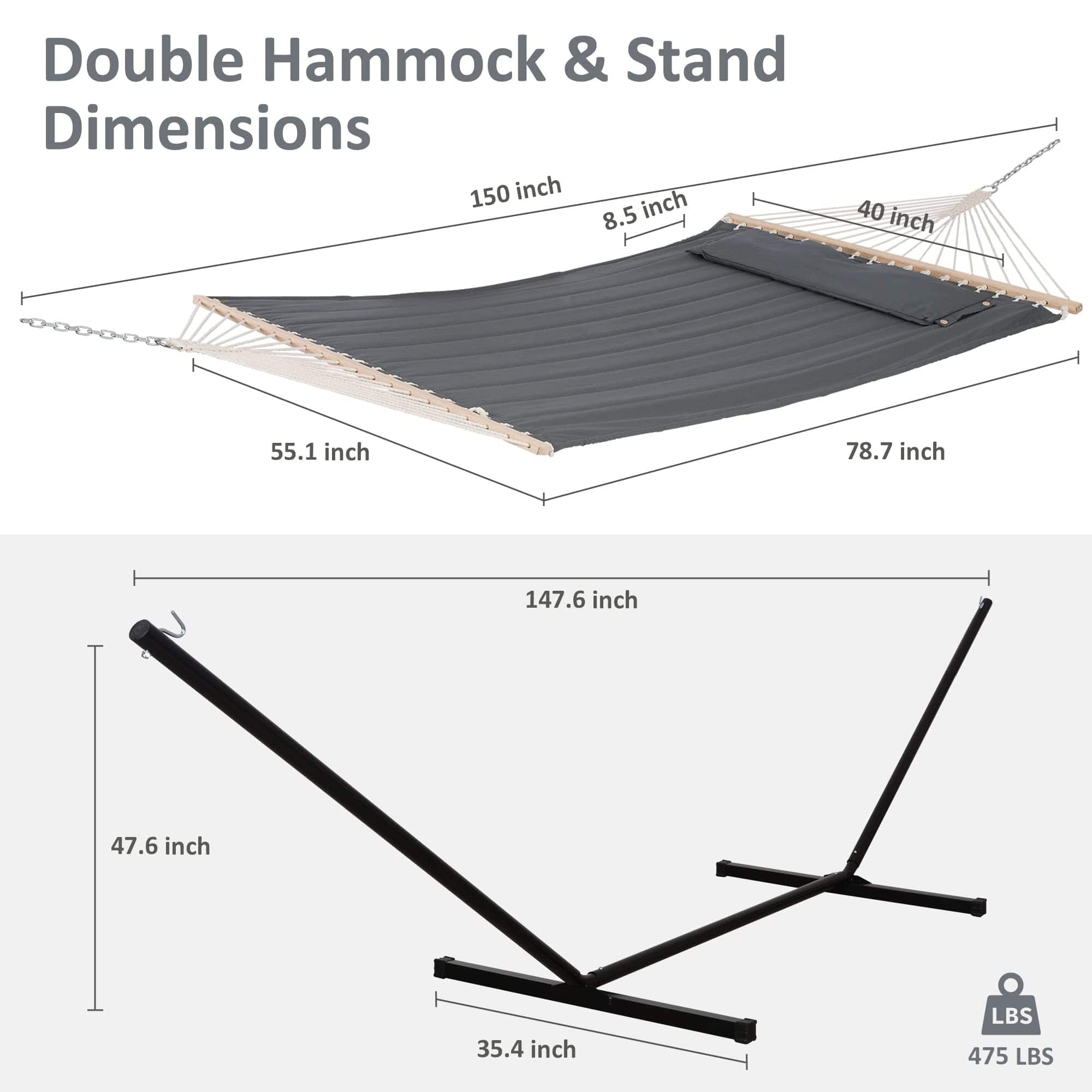 2 Person Hammock with Stand, Heavy Duty Portable Hammocks, 450 lbs ...