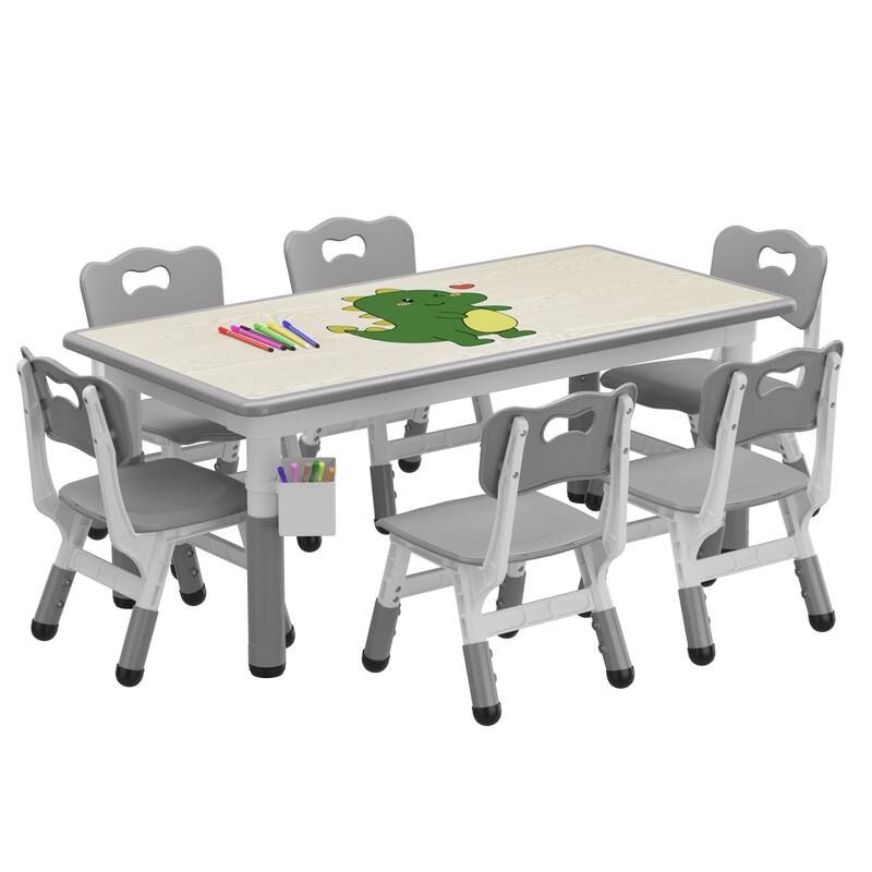 Kids Table and 6 Chairs Set with Storage Box,Height Adjustable - Grey