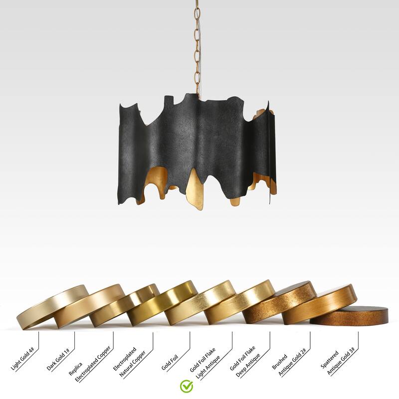 Modern 4-Light Drum Black Gold Chandelier for Dining Room Bedroom - 18.9" Dia. x 12.6" H