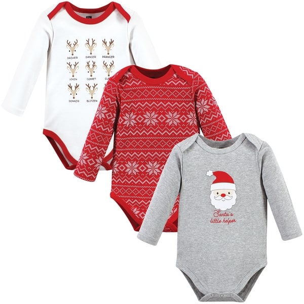 slide 1 of 1, Hudson Baby Cotton Long-Sleeve Bodysuits, Santa Reindeer 0-3 Months - Santa Reindeer