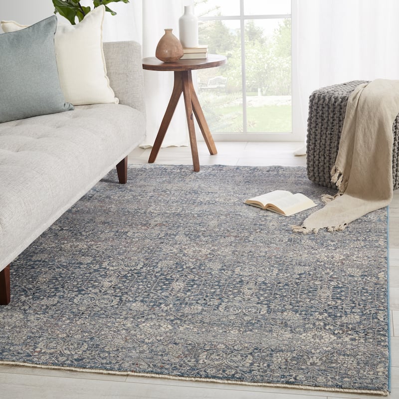 Blaise Damask Gray/ Blue Area Rug