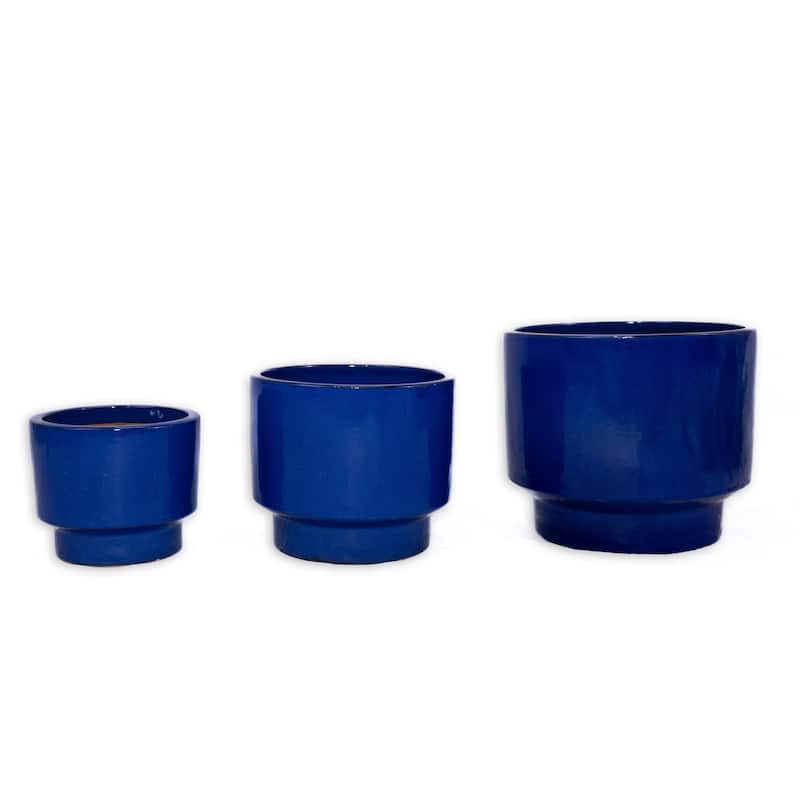 3 Pieces Ceramic Flowerpot, Modern Planter for Patio, Garden or Windowsills - Antique Blue Green