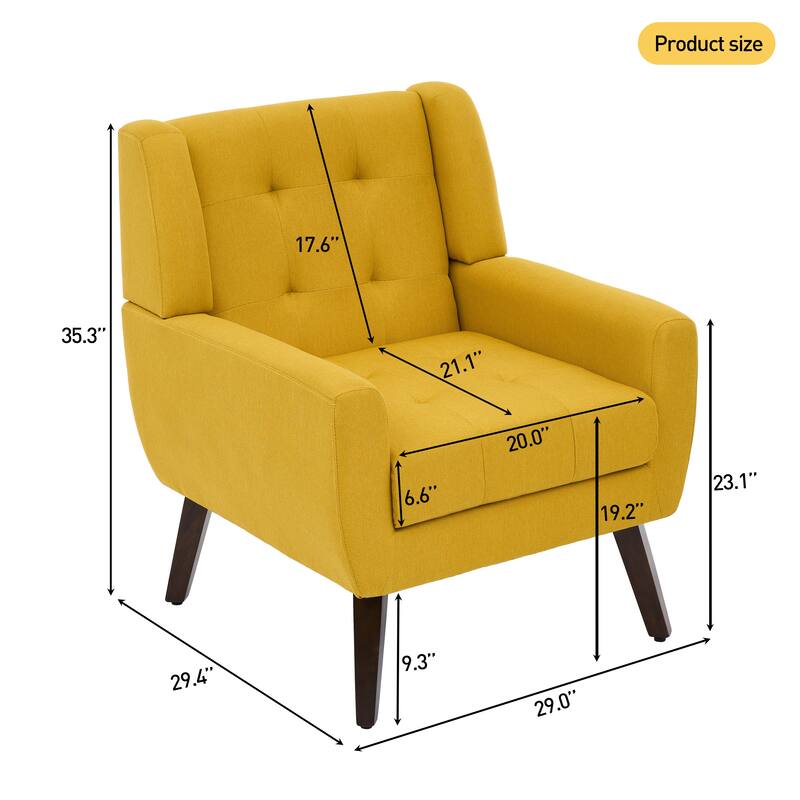 Modern Tufted Wingback Accent Chair Linen/Faux Leather/Velvet Armchair