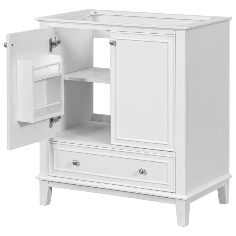 29.5" White Bathroom Vanity Cabinet Base with Adjustable Shelf, 1 Drawer & 2 Doors, Freestanding, Solid Wood
