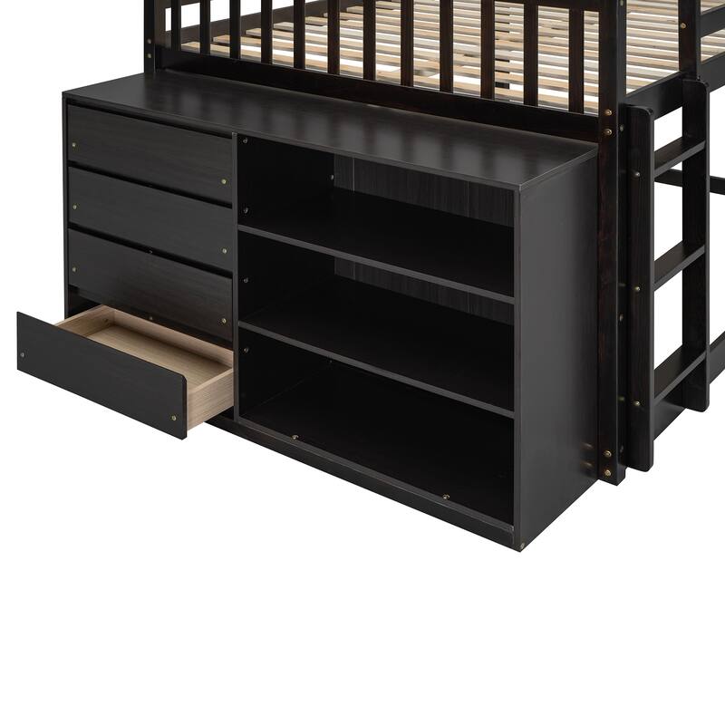 Space-Saving Full Bunk Bed with 4 Drawers, 3 Shelves, and Sturdy Ladder