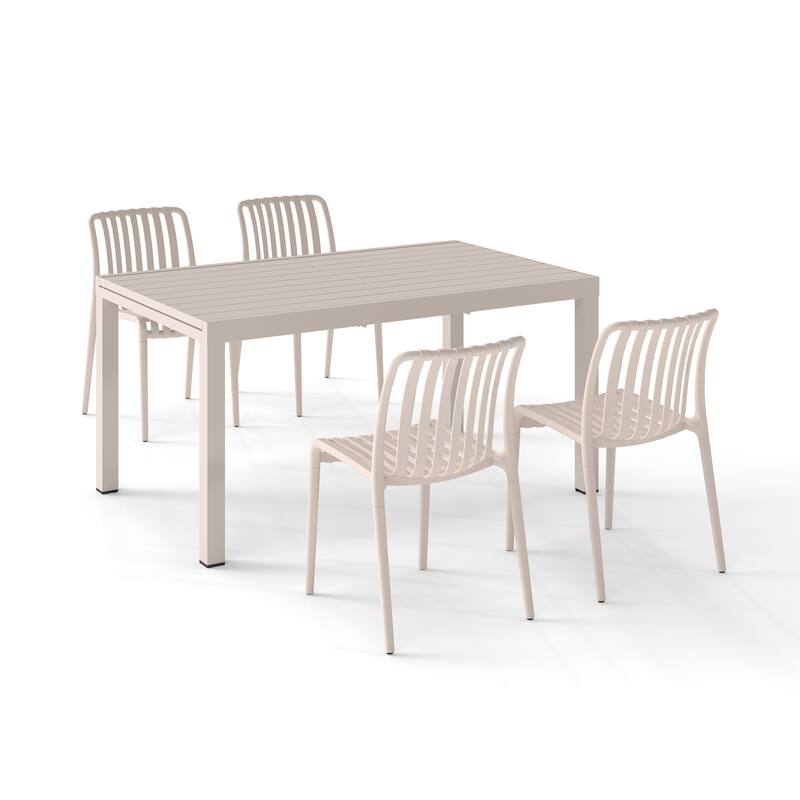 Outdoor Dining Set 5-Piece Stackable Plastic Lightweight Dining Chair and Extendable Dining Table