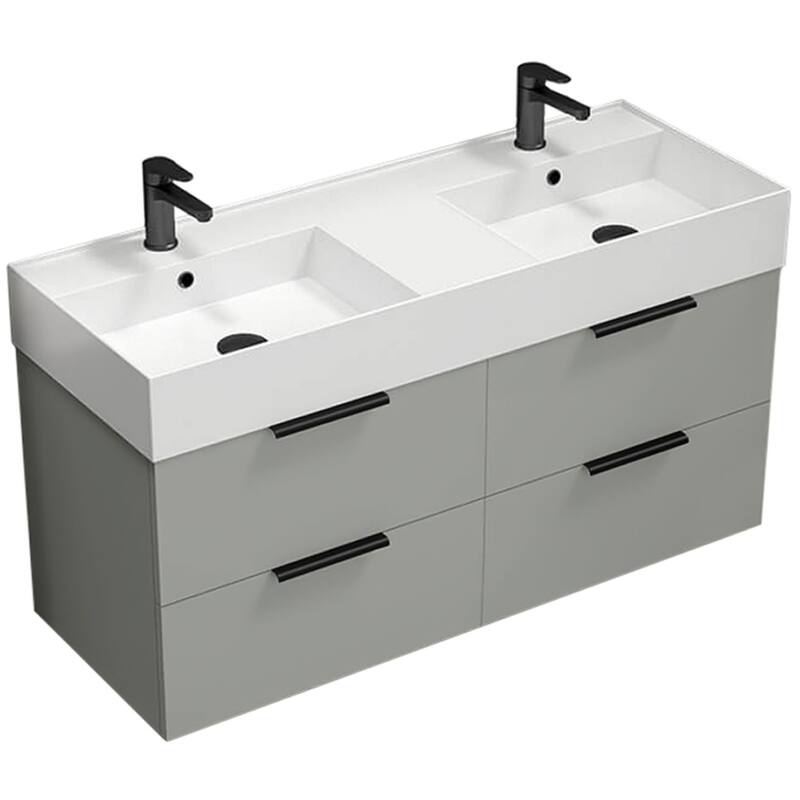 Nameeks Derin-4818-W-2 Derin 48" Wall Mounted Double Basin Vanity Set - Grey Mist