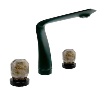 Modern Widespread 3 Hole, 2-handle Bathroom Faucet with Dark Rock Crystal Handles