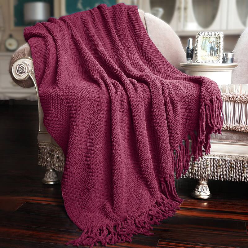 Knitted Tweed Couch Throw - 60" x 80" - Crushed Berry