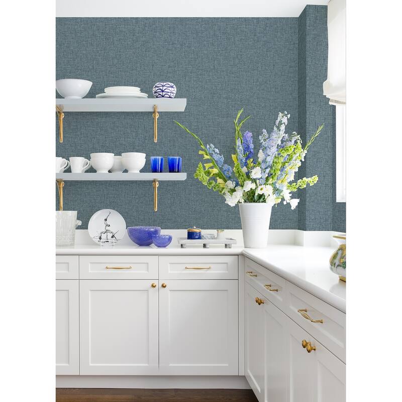 A-Street Prints Bentley Navy Faux Linen Wallpaper