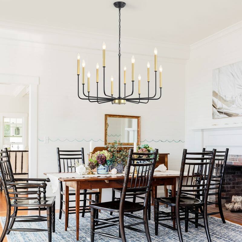 12-Light Rustic Candle Style Hanging Linear Chandelier Lighting for Kitchen Island