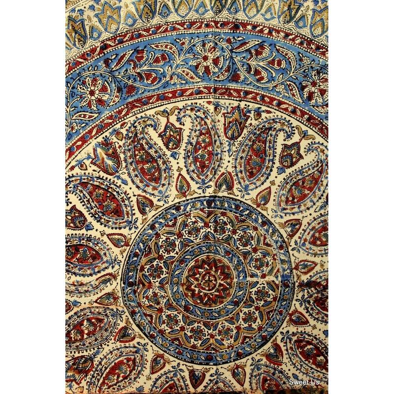 Kalamkari Cotton Block Print Cute Floral Paisley Tablecloth Rectangle