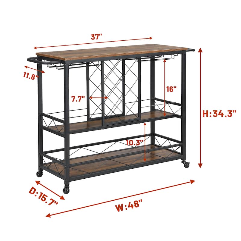 Myhozm Mobile Bar Cart Rolling Kitchen Serving Cart with Wine Bottle Rack