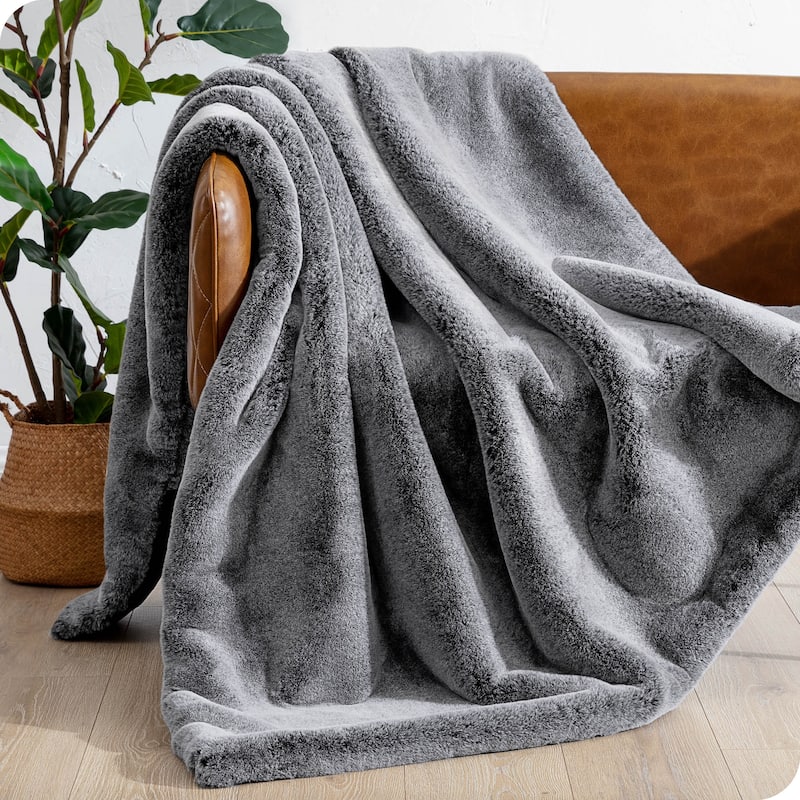 Bare Home Faux Fur Blanket - Ultra-Soft Blanket - Luxurious Fuzzy Warm - Throw 47" x 60" - Variegated Grey