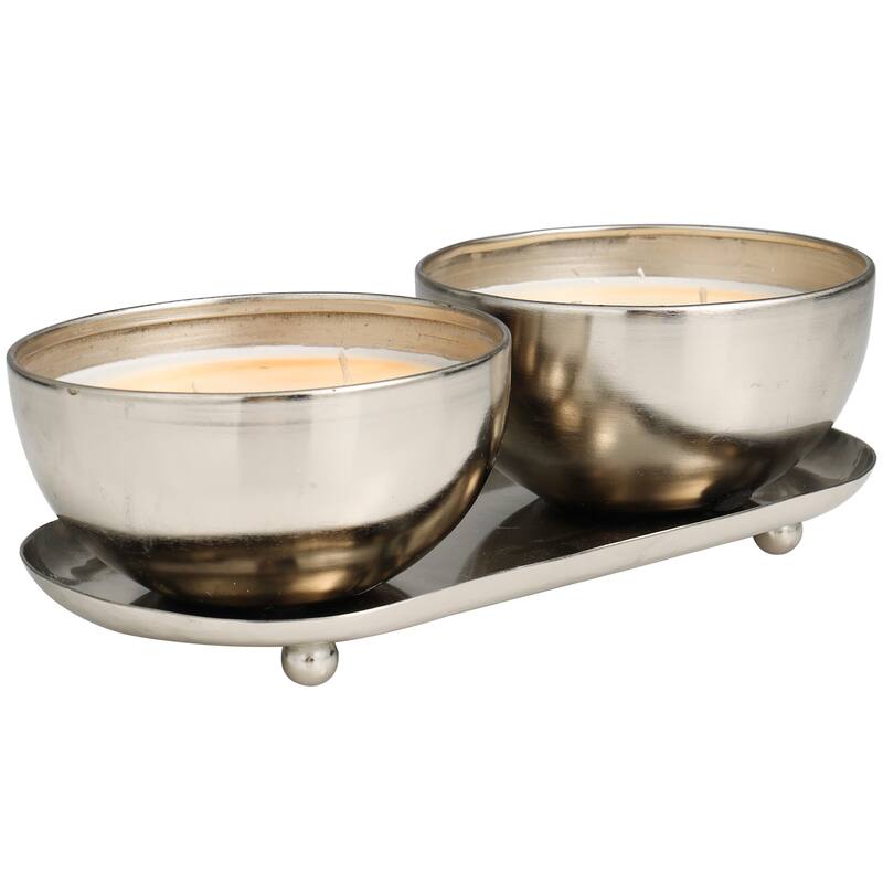 Gold or Silver or Copper Metal Scented 12 oz 2 Wick Candle with White Wax (Set of 2)