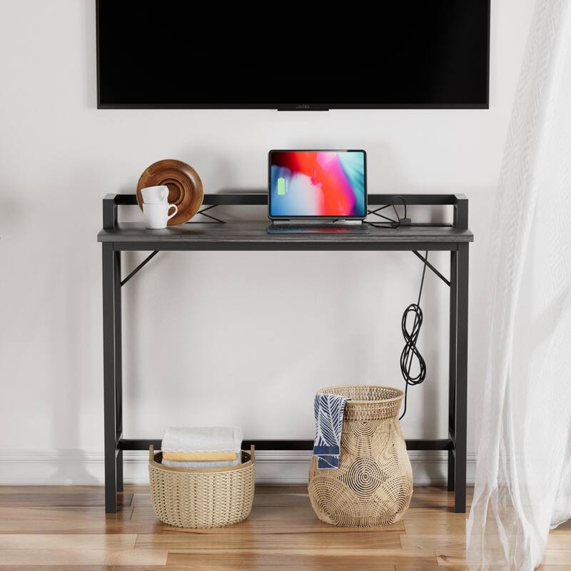Console Table with 2 Outlet and 2 USB Ports,Entryway Table Narrow Charging Station Sofa Table