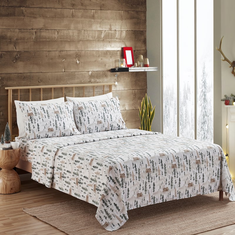 1500 Supreme Collection Winter Cabin Print Flannel Sheet Set