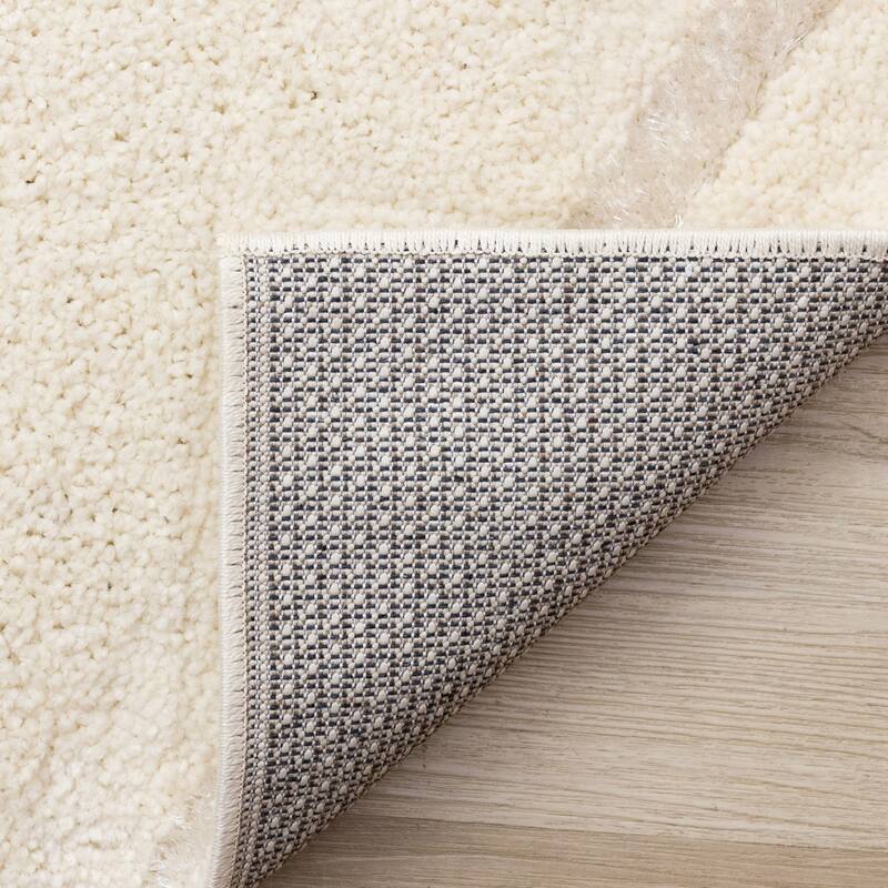 Sutton Collection - Plush Polyester Cream Beige Lattice Area Rug