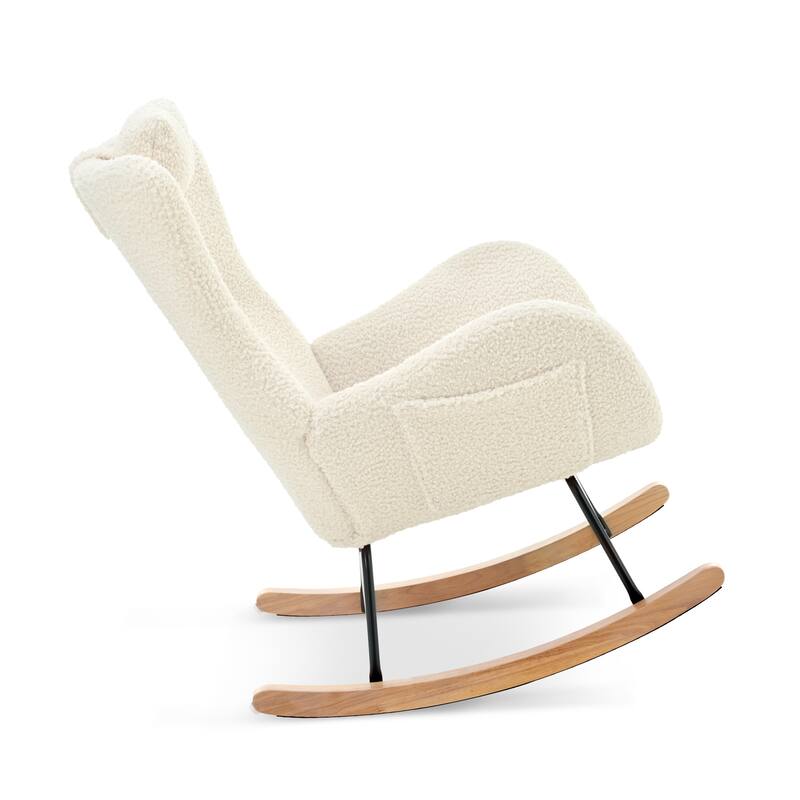 Rocking Chair Nursery, Teddy Upholstered Rocker Glider Chair with High Backrest for Nursery, Bedroom, Living Room, Offices