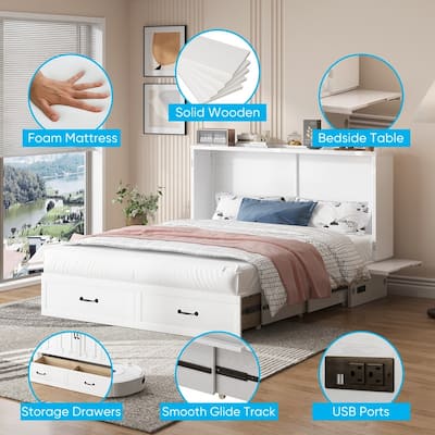 Mixoy Queen Size Murphy Bed with Mattress,Foldable Space-Saving Cube Cabinet Bed