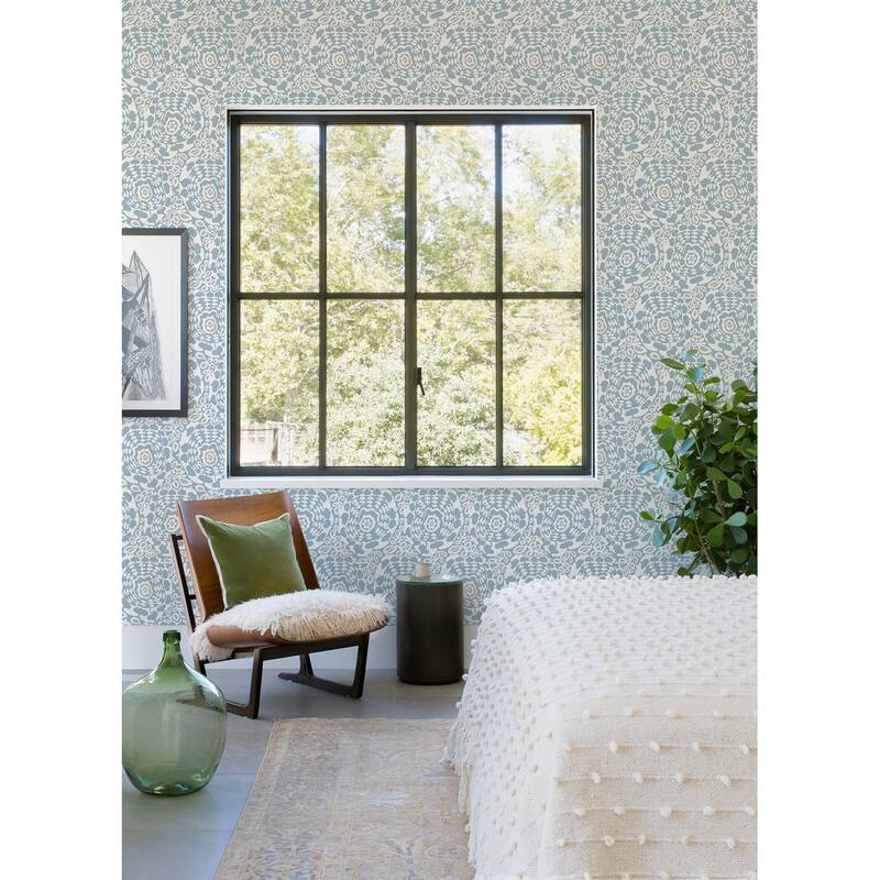 A-Street Prints Divine Light Blue Abstract Medallion Wallpaper