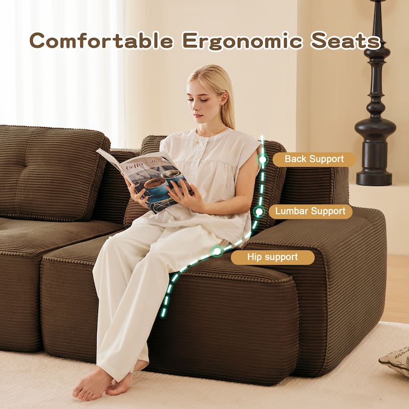 Modern U-Shaped Corduroy Sectional Sofa Couch with Removable Ottoman