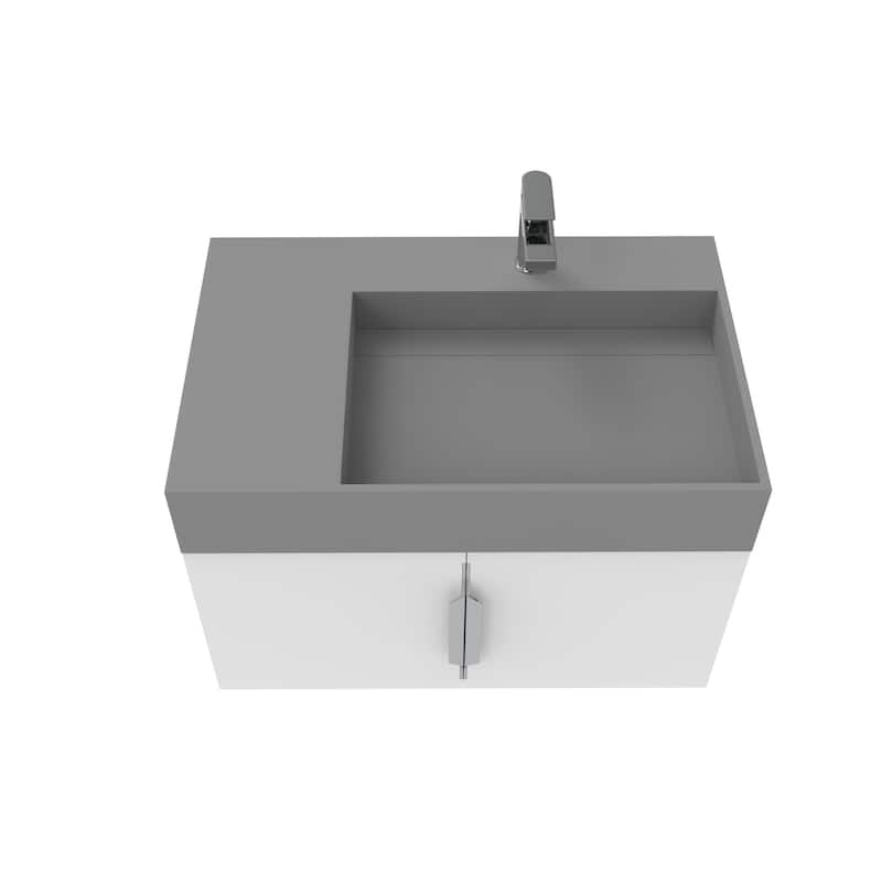 Amazon 30" Wall Mounted Bathroom Right Basin Vanity Set w/ Gray Top