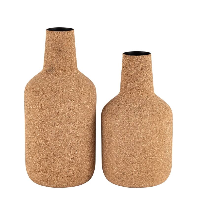 Large Bottle Neck Cork Wrapped Flower Vase - 13" - Beige